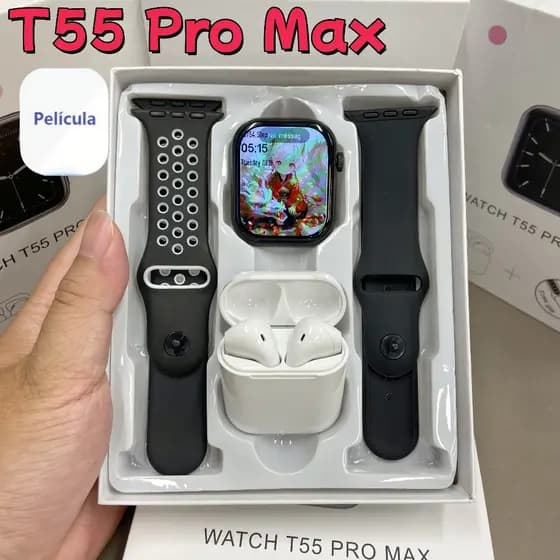 【🔥Hot selling spot】 T55 Pro Max Smart Watch TWS Fones De Ouvido 2 Em 1 Smartwatch Relógio Inteligente De 1.7 Polegadas