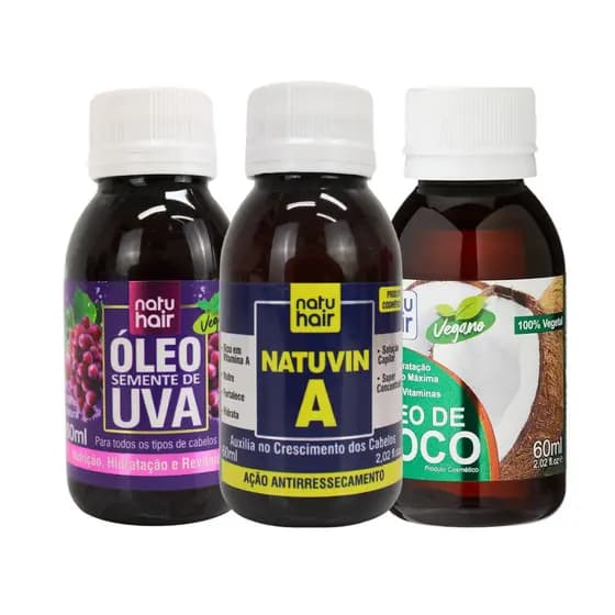 Kit Cachos Definidos e Hidratados NatuHair – NatuVin A + Óleo de Coco + Óleo de Uva
