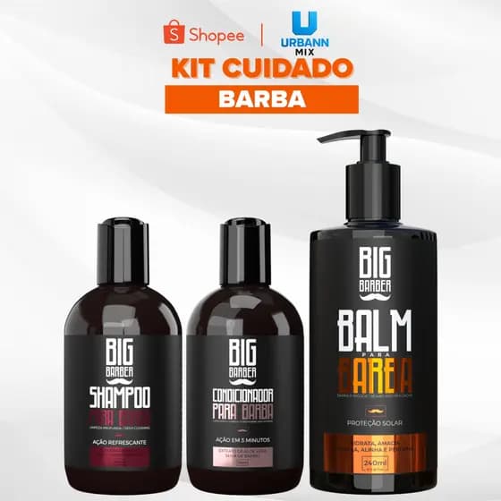 Kit Completo Cuidado Para Barba Big Barber Shampoo + Condicionador + Balm 240ml