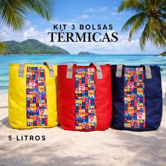 Kit 3 Bolsa Térmica Sacola Cooler Grande Viagem Ziper Alça Sortidas Mercado Reutilizável