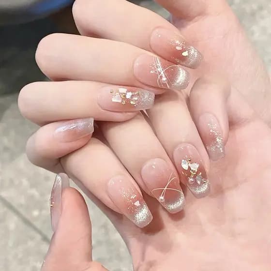 Gelo muscular Jade olho de gato concha folha de ouro pérola Blush prego artesanal remendo Manicure removível Wearable pr