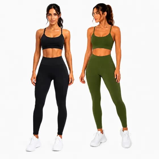 Kit 2 Conjuntos Legging e Top Cropped Alça Fina Academia Fitness Suplex Sem Transparência Treino Aura
