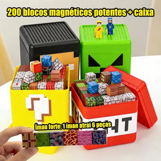 kit100/200 Blocos magnéticos Conjunto de caixas Um ímã consegue segurar outros seis blocos de construção