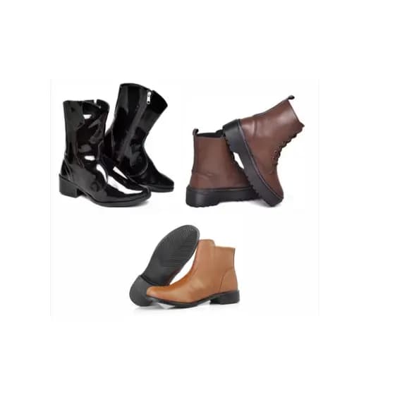 Bota feminina texana preta+ botinha feminina marrom claro+ bota feminina cano médio marrom