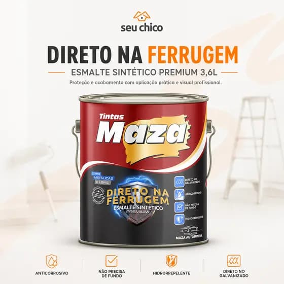 Esmalte Sintetico 3,6L vai DIRETO NA FERRUGEM Tinta MAZA PREMIUM Pintura Acabamento Reparo Paredes