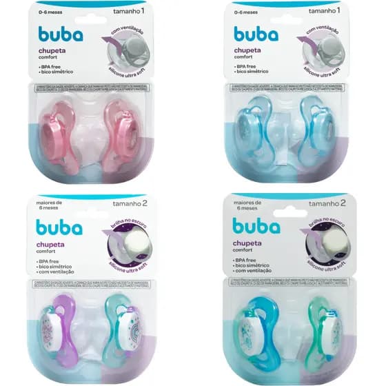 Kit Chupeta Buba 2 Unidades Comfort Chupeta Dupla Buba Bico de Silicone - Tamanhos 1 e 2