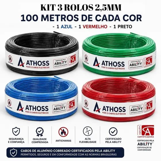 300metros 3 rolos Fio 1x2,5mm Cabo Flexivel - 100 metros de cada