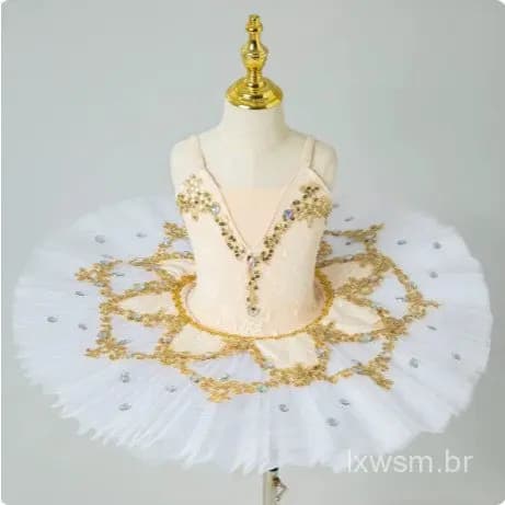 Traje de balé para meninas, fantasia de pequeno cisne, saia tutu branca para apresentações de balé.