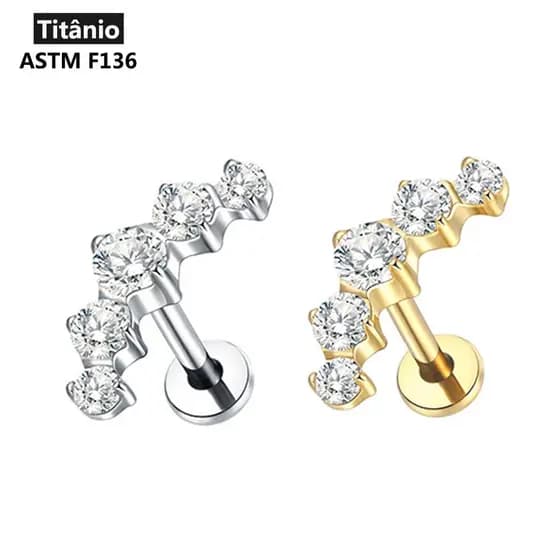SWANJO Piercing Labret de Titânio com Rosca Interna, 5 Zircônias Cúbicas, Topo Curvo, Brincos para Hélice, Concha e Cart