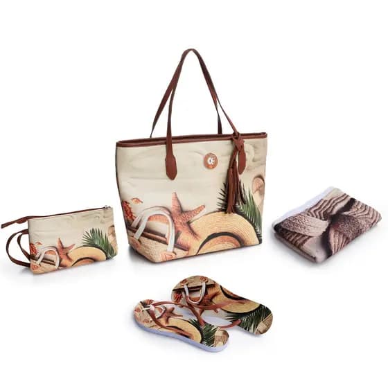 Kit Praia Bolsa Grande Necessaire Toalha Chinelo Feminino Durável Resistente Praia Piscina Envio Rápido