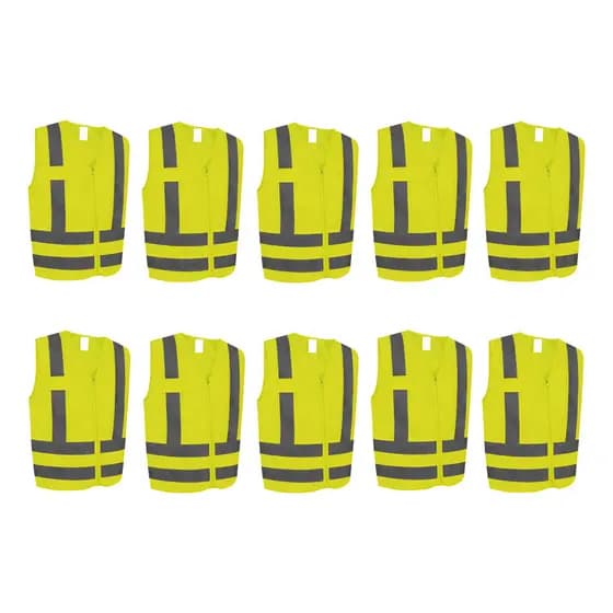 Kit 10 Colete Segurança Tipo Blusão Refletivo Bolso Zíper Alta Visibilidade EPI Sinalização Proteção