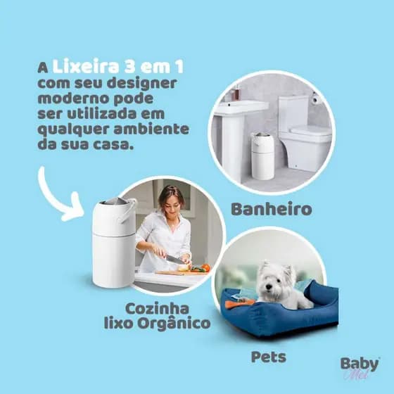 Lixeira Antiodor para quarto do Bebe, Banheiro, fraldas e Pet, lixeira Magica 3 em 1