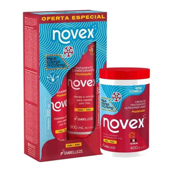 Kit Novex Meus Cachos de Cinema Shampoo + Condicionador + Creme de Tratamento 400g Hidratação e Definição
