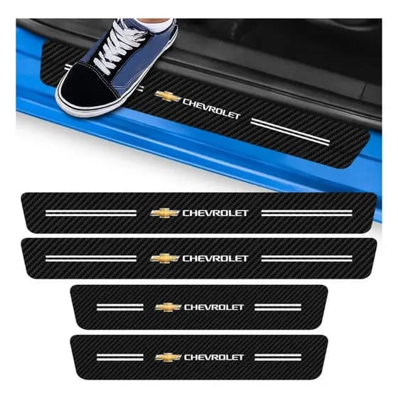 Soleira Auto Adesiva Chevrolet Estilo Fibra De Carbono Proteção Contra Riscos Portas Pedaleira