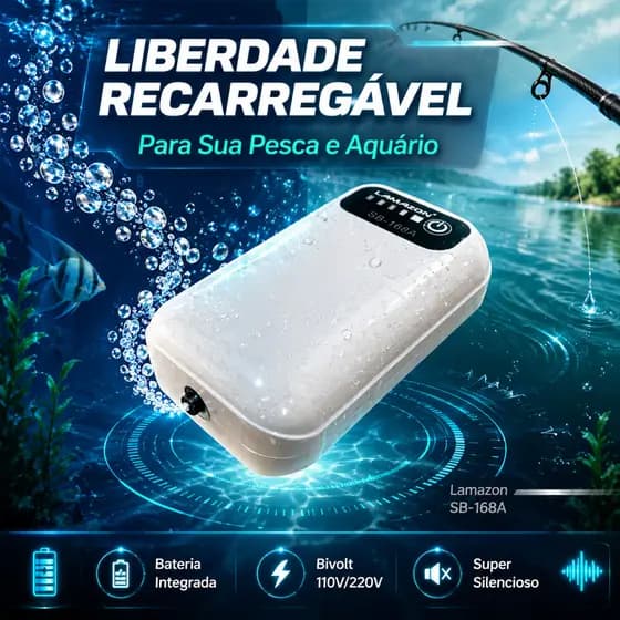 Oxigenador Aerador Lamazon Isca Viva Recarregável Bivolt SB-168A: Compressor de Ar para Pesca e Emergência Aquário