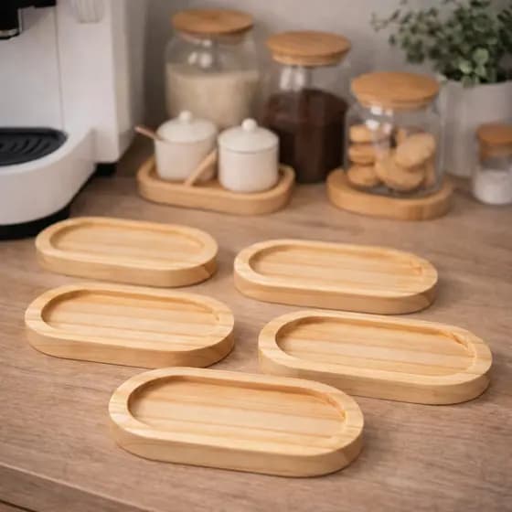Kit Mini Bandejas Multiuso Petiscos Café Mesa Posta Decoração Madeira Pinus