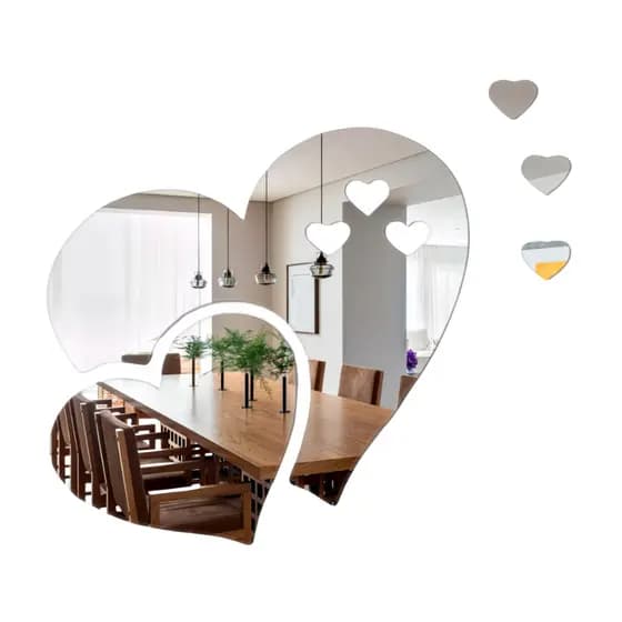 Kit 5 Espelhos Corações Para Decoração Sala Cozinha Quarto Corredor Decorar