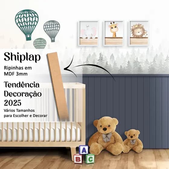 Kit até 15 Ripas Ripado Decorativo Shiplap retangular em MDF Cru 3mm - Ripinhas Tendência 2025