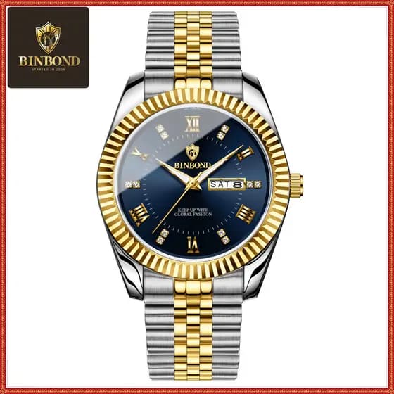 Relógio Para Homens Diamante Vestido De Negócios Analógico Quartzo Aço Inoxidável À Prova Dwaterproof Água Luminosa Data