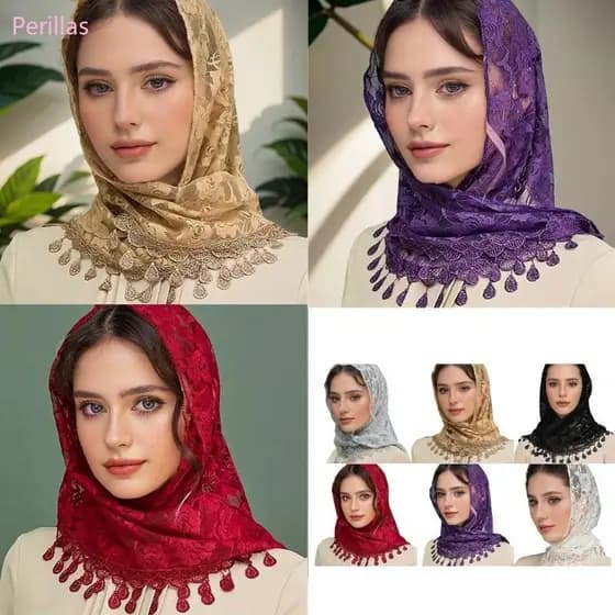 Perillas Elegante Franjas Rendas Mantilla Véus Para Igreja Católica Massa Headcover Muçulmanos Hijab Lenço Ca