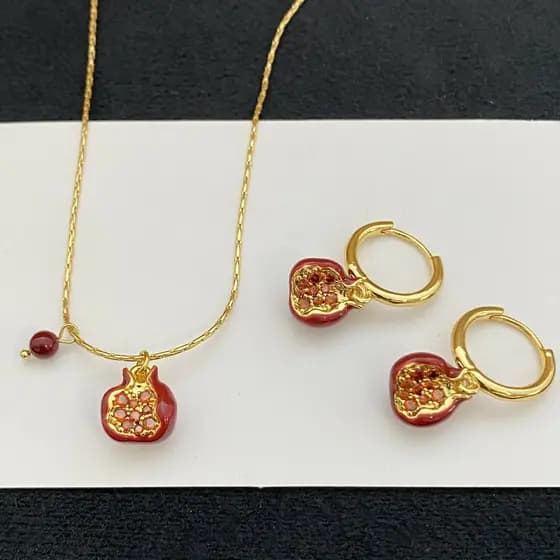 Conjunto de brincos de colar de romã luz dourada acessórios femininos de luxo todos os dias joias requintadas