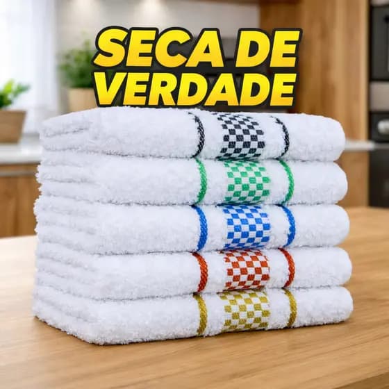 Kit 5 Panos de Copa Prato Cozinha Jacquard Atoalhado Premium 45x70cm Felpudo Panos de Limpeza