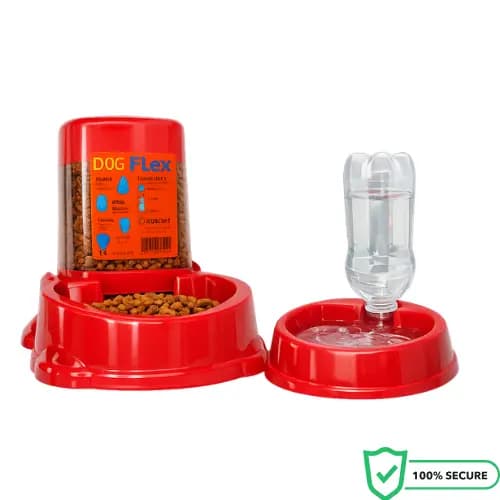 Kit Comedouro e Bebedouro Automático Cães e Gatos Dog Flex 800g Aqua Cat 2L Alimentação Prática