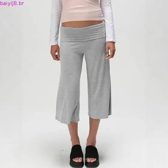 Calça Capri De Cintura Baixa RYBACURE , Larga Listrada De Bolinhas Dobrável Fina Com Ajuste Solto