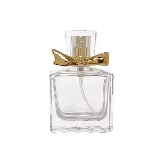 Frasco Vidro Spray Perfume Lacinho Essências Dourado Quadrado Luxo Elegante