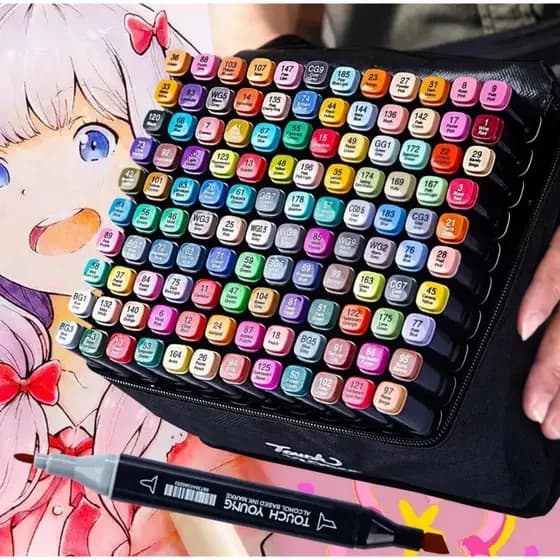 Canetinha Colorida 80 Cores Ponta Dupla Kit Completo com Estojo para Desenho