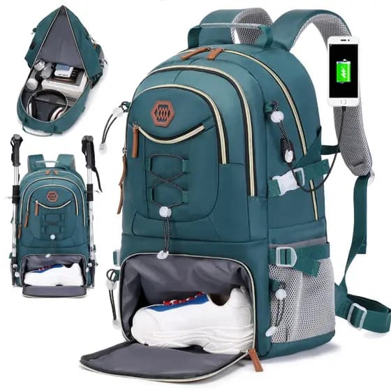Mochila Viagem Unissex Compartimento para Sapatos Impermeável Reforçada Mochila para Notebook Grande Capacidade