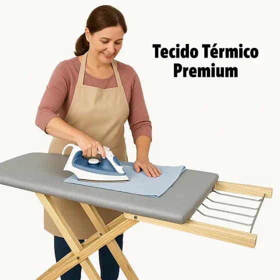 Tábua de Passar Roupas de Madeira com Tecido Térmico 2 Regulagens de Altura