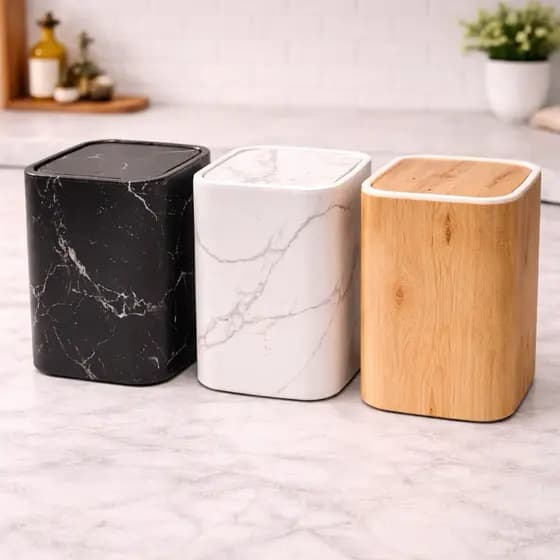 Lixeira 9L com Designer Marmorizado Recipiente Interno Removível para Limpeza Cozinha Banheiro