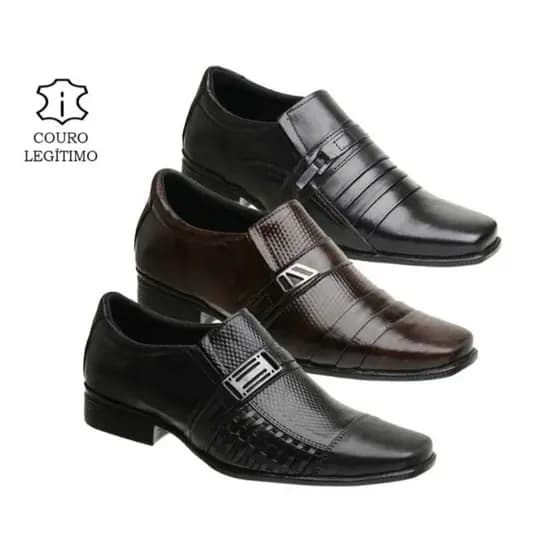 Kit 3 Pares Sapato Social Masculino Couro Legítimo Sola de Borracha Todo Costurado Resistente Envio Rapido Promoção
