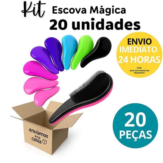 Kit 20 Escovas Mágicas Desembaraçadoras Anti Frizz – Escova de Cabelo Desembaraçar Fácil Cores Sortidas Ideal p/ Revenda