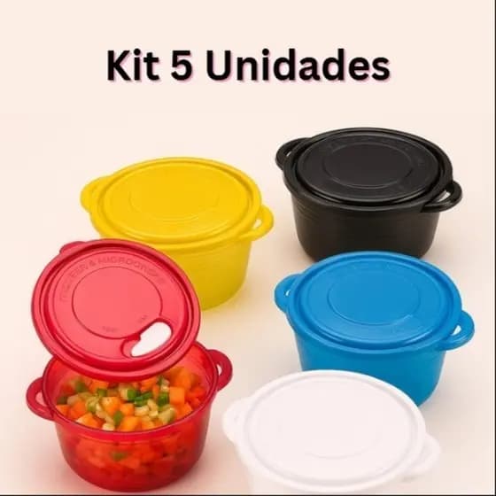Kit 5 Potes Herméticos 1L Cores Sortidas – Ideal para Marmitas, Micro-ondas e Freezer