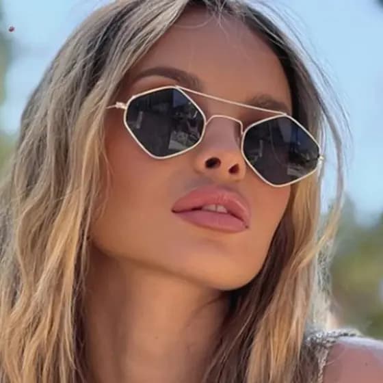 Vintage Pequenos Óculos De Sol Feminino Masculino Metal Losango Pontes Duplas Moda Tons UV400 Viagem