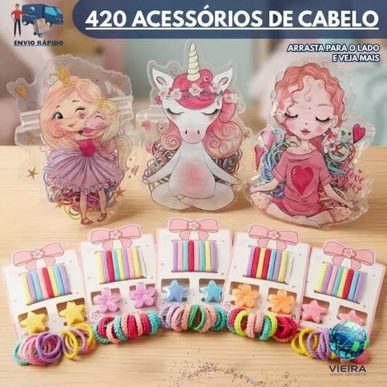 Kit acessórios de cabelo infantil para meninas elásticos/borracinhas xuxinhas presilhas para penteados