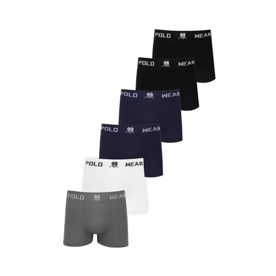 Kit 6 Cuecas Boxer Com Logo Polo Wear Sortido
