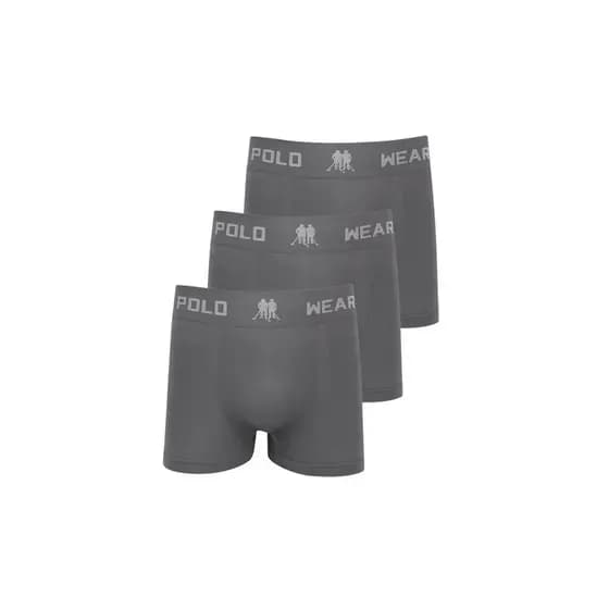 Kit 3 Cuecas Boxer Lisa Polo Wear Cinza Médio