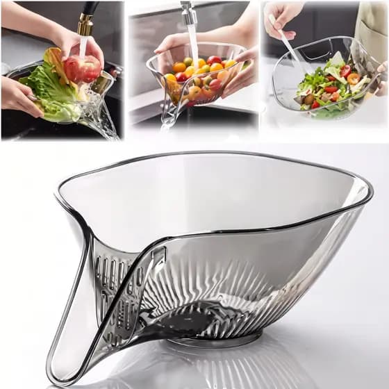 Cesta Escorredora para Frutas e Legumes com Tigela Transparente Separação de Água Multiuso