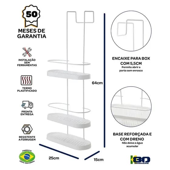 Porta Shampoo Suporte Box 3 Andares Sem Furo Não Enferruja Organizador Banheiro