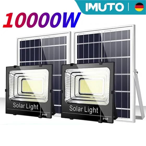 Refletor Solar LED 10000W IP69 Prova D’Água Luz Externa Super Forte com Painel Solar e Bateria