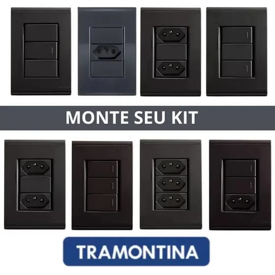 Conjunto Tomada 10A I 20A I Interruptor simples I paralelo I Liz Grafite Tramontina