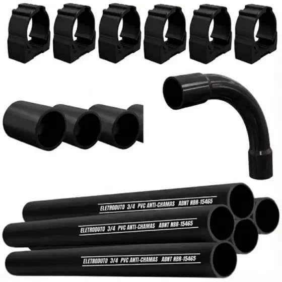 Kit Completo Instalacao Externa Eletroduto PVC 3/4 3m C/ Conexoes e Curva Sobrepor