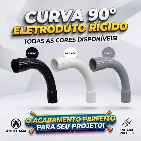 Curva Eletroduto 3/4 Rígido Longa com Bolsa 90 Graus Antichama Preto Branco Cinza