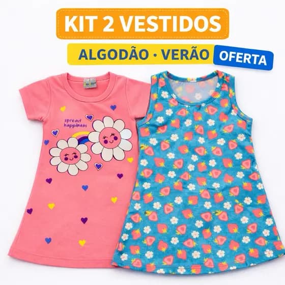 Kit 2 Vestidos Menina Bebê em Algodão | Verão Leve e Confortável