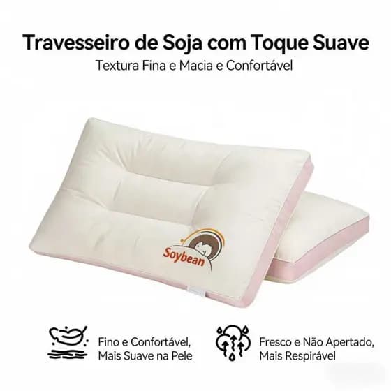 Travesseiro de Fibra de Soja Hipoalergênico 48x74cm – Macio, Confortável, Respirável e com Bom Suporte – Rosa