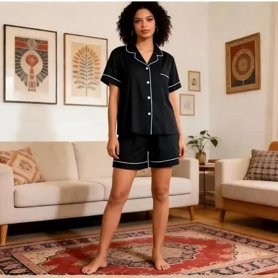 Pijama Feminino Curto Verão Confortável | Conjunto Short e Camisa Botão | Roupa de Dormir Casual para Casa