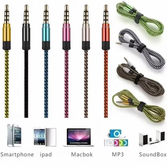 Cabo Auxiliar P3 x P3 3.5mm Estéreo 1,5m Nylon Reforçado Para Celular Carro Som Fone PC Notebook